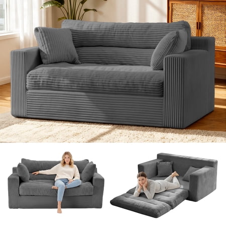 Convertible Sofa Bed, Pull Out Boneless Couch Loveseat Floor Sofa Bed with Pillows, 2-Seater Folding Sofa Loveseat Boneless Couch for Living Room, Bedroom, Apartment, Office