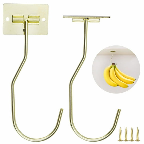 Self Adhesive Foldable Banana Hook, Under Cabinet Hook For Bananas Or Other Kitchen Items, Folds Up With When Not In Use,2 Pack, Gold