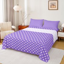 Manfei Kawaii Polka Dots 4-Piece Full Size Sheets for Teens Female Men,Purple White Bed Sheets,Vintage Aesthetic Lightweight Sheet Sets,Luxury Bedroom Decor