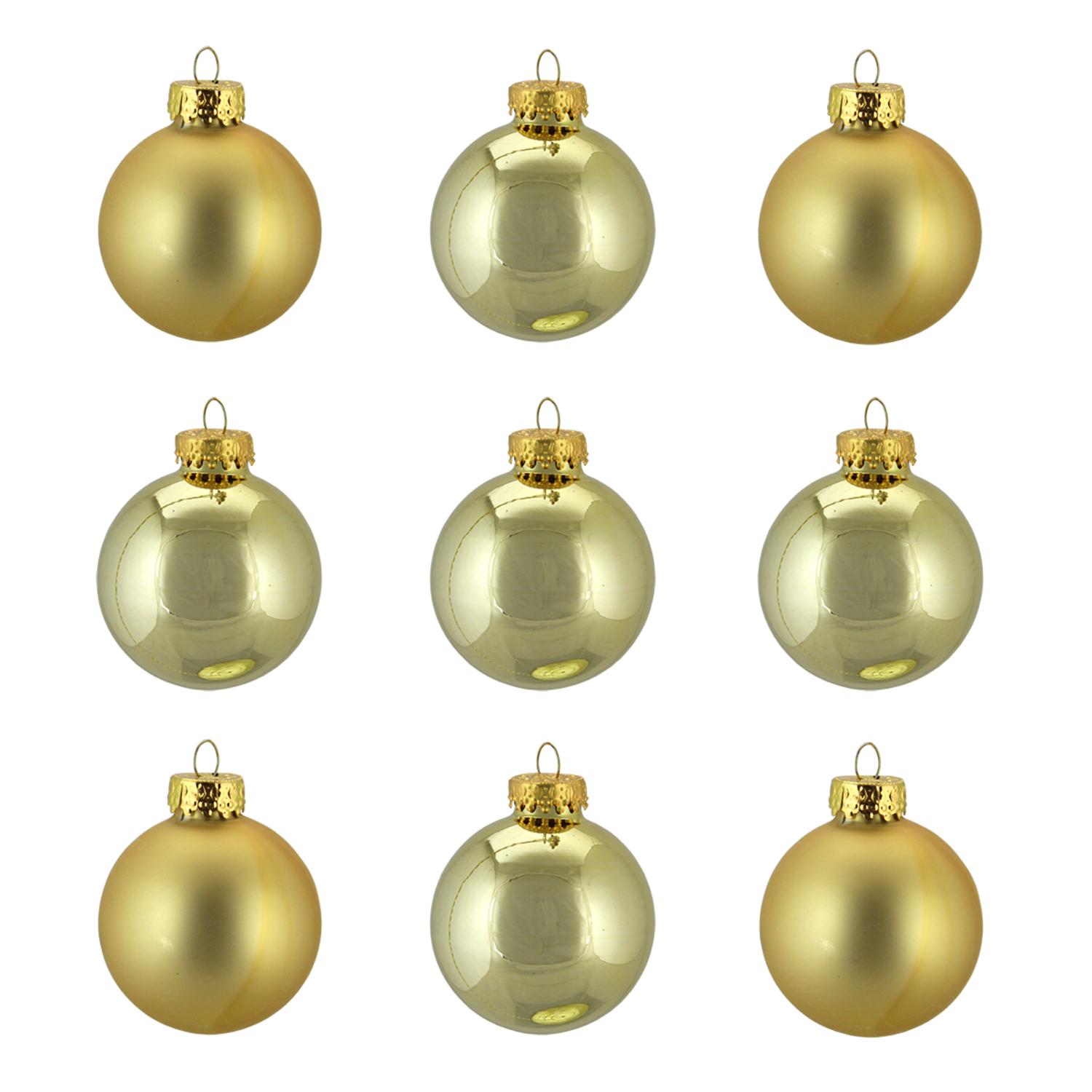 9ct Shiny and Matte Gold Glass Ball Christmas Ornaments 2" (50mm