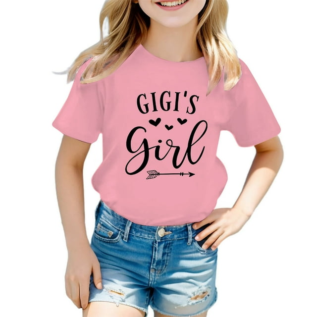 OJinShaWanO T-Shirts de Compression pour Filles T-Shirt Mignon à Motif pour Fille Col Rond Manches Courtes T-Shirt d'Été Décontracté Rose 11-12 Ans
