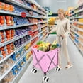 thumbnail image 2 of Costway Folding Shopping Cart Utility with Water-Resistant Removable Canvas Bag Pink, 2 of 10