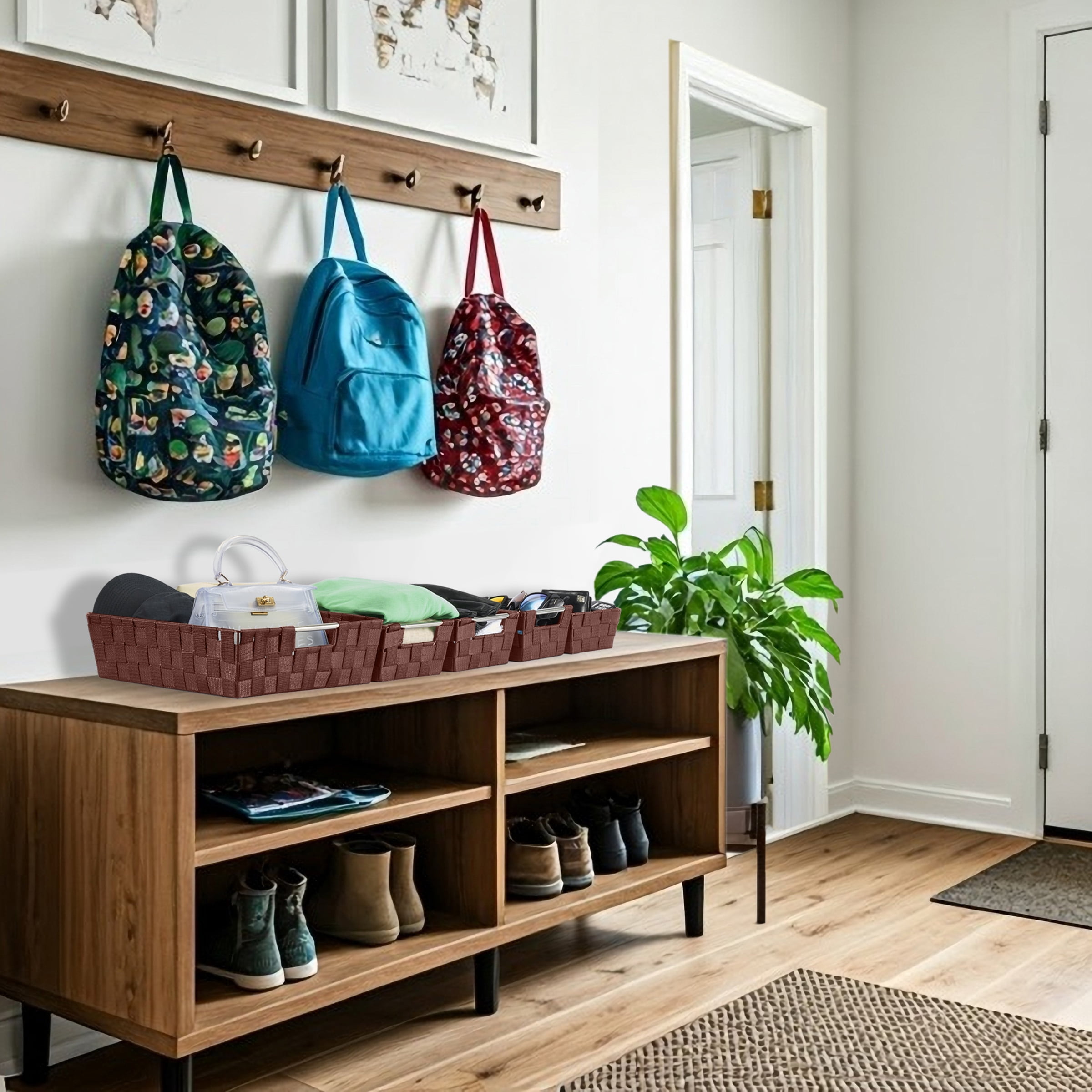 Sorbus Set of 9 Large Storage Baskets for Organizing, Mesh Hand-Woven Basket, Linen Closet Organizers and Storage, Organizer Storage Baskets for Shelves, Organizers and Storage (Chocolate)