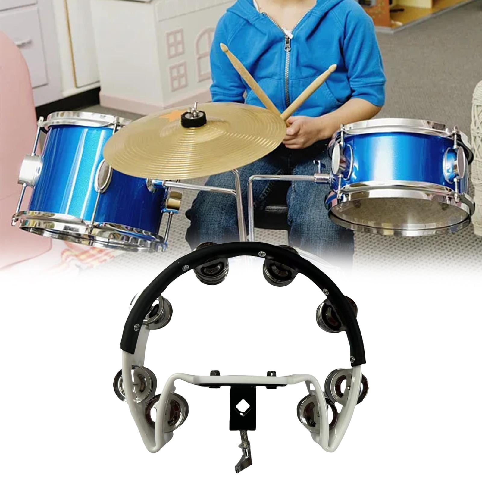 LeeQinersw Cymbal Hi Hat Tambourine Stainless Steel Shaker Stainless Steel Hand Bell Rattle white