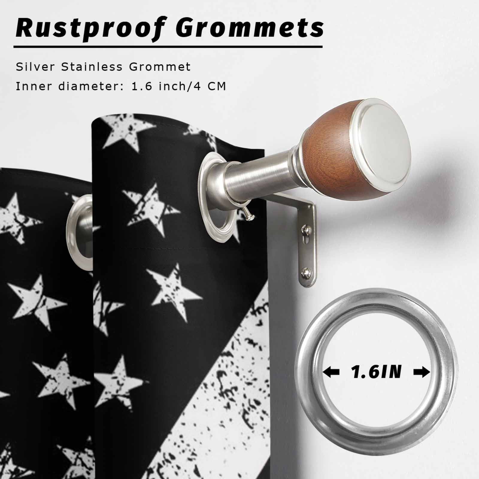 Independence Day Outdoor Curtains for Patio, Vintage Distressed Black and White American Flag Sunshade Privacy Drapes Grommet Waterproof Outside Curtains for Porch/Cabana/Balcony 54"x 108", 1 Panel