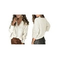 thumbnail image 2 of Lace V Neck Fall Sweaters for Women Trendy Light Long Sleeve Knit Loose Pullover Sweater Jumper Tops White L, 2 of 5