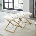 thumbnail image 4 of Contemporary Velvet and Stainless Steel Bench Ivory and Gold, 4 of 6