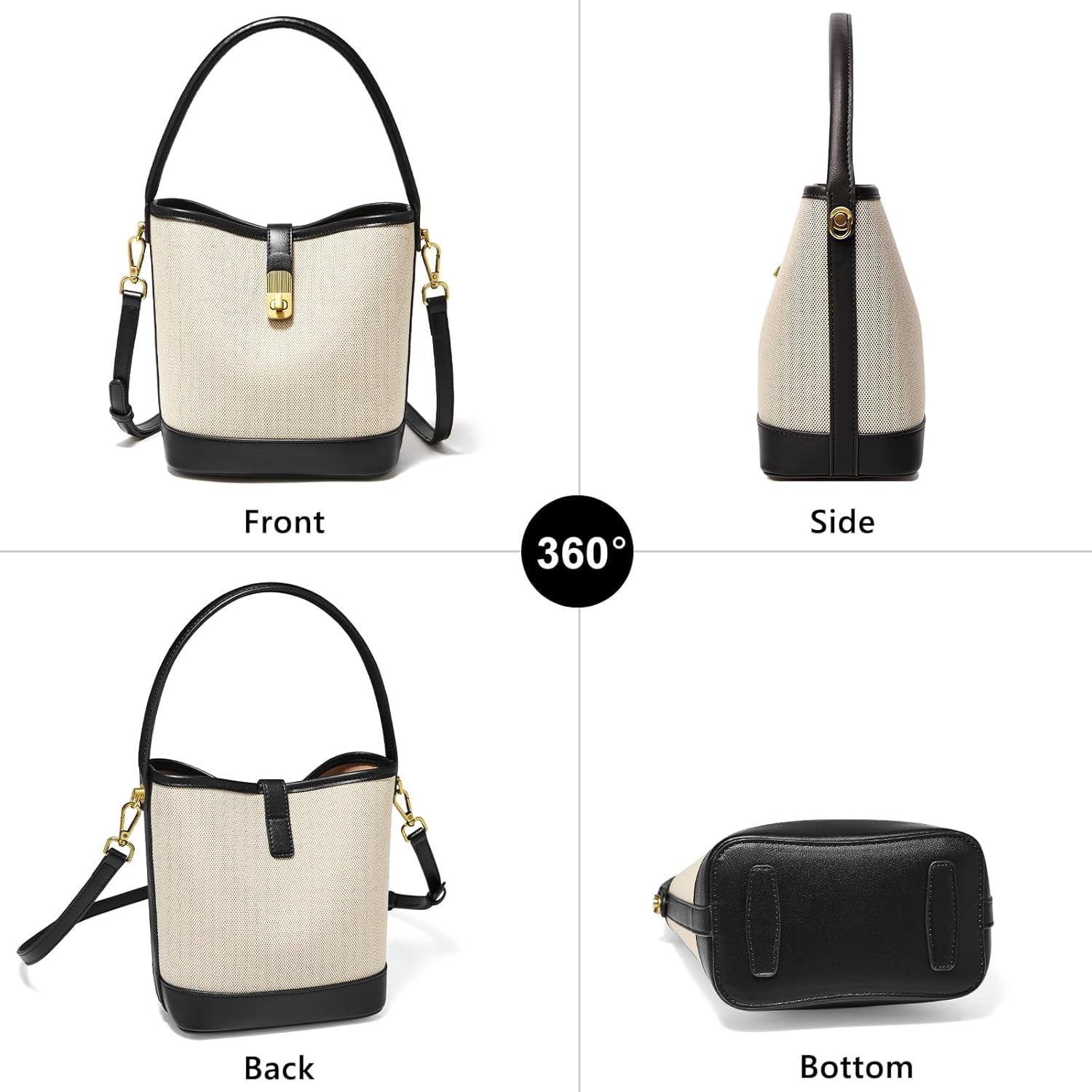 Kwuty Coated Canvas Bucket Crossbody Bags for Women Top-Handle Handbags Small Satchel Purse Trendy Twist Lock