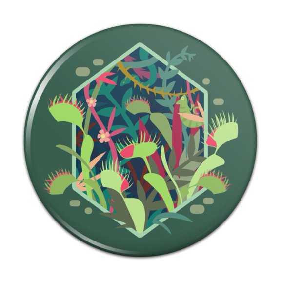 Venus Fly Trap and Tropical Plants Pinback Button Pin