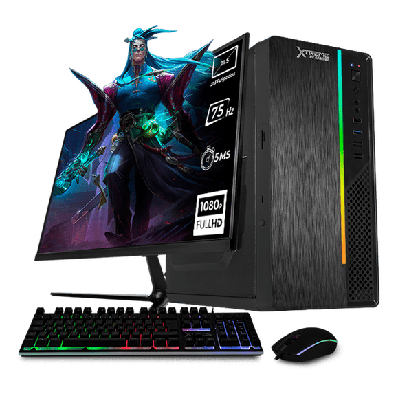 Computadora Escritorio Completa Xtreme PC Gaming AMD Radeon Vega 3 Athlon 3000G 16GB SSD 500GB Monitor 21.5 75Hz WIFI Black gaming ligero, oficina, estudio y hogar