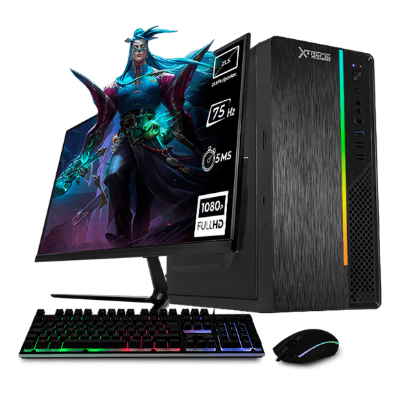 Computadora Escritorio Completa Xtreme PC Gaming AMD Radeon Vega 3 Athlon 3000G 16GB SSD 500GB Monitor 21.5 75Hz WIFI Black gaming ligero, oficina, estudio y hogar