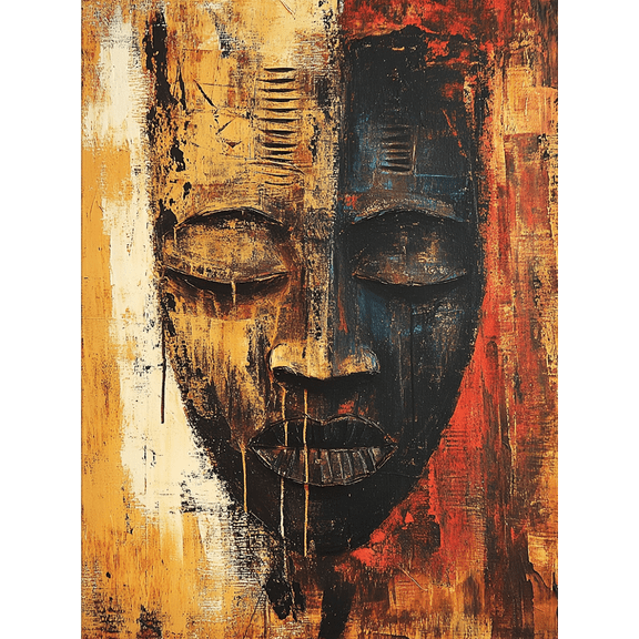 Abstract African Mask Decorative Painting/Canvas Art, Suitable for Living Room,Study Room and Hallway Decoration. Modern Art Face Wall Decor.