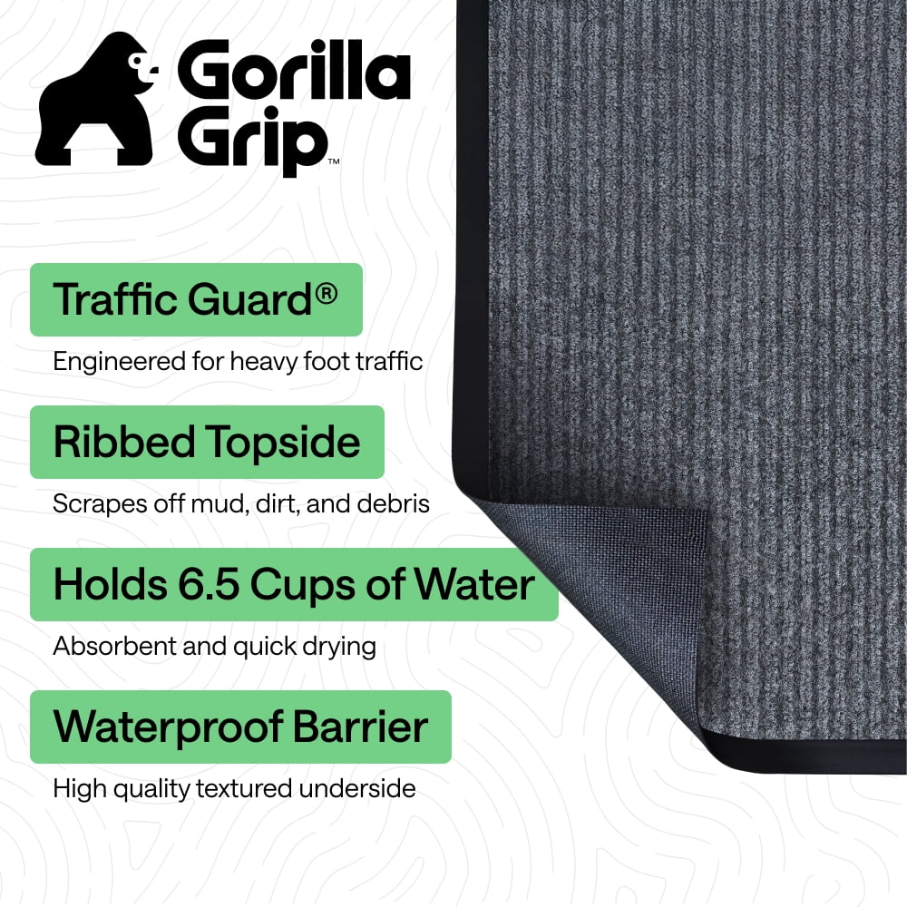 GORILLA GRIP Door Mat, Waterproof, Traffic Guard Commercial Office Doormat, 47x35, Gray