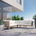 thumbnail image 2 of Lounge Sectional Sofa Set, Grey Gray Natural, Teak Wood, Outdoor Patio Balcony Cafe Bistro Garden Hospitality Restaurant, Modern Contemporary HB34463, 2 of 11