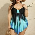 thumbnail image 5 of Honeeladyy Womens Plus Size Two Piece Tankini Bathing Suits Flowy Swim Dress with Shorts Adjustable Strap Printed Swimwear Blue XXXXXL, 5 of 6