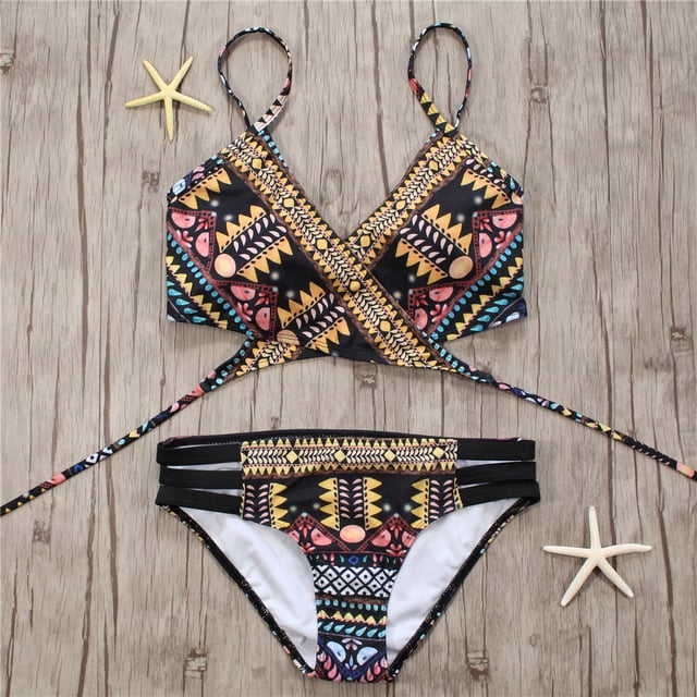 Bikini azteca de estilo vendaje para mujer, traje de baño Sexy con tiras, ropa de baño, ropa de playa, Bikini brasileño 2022