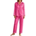thumbnail image 2 of Ayolanni Womens Pajamas Sets Soft Solid Long Sleeve Tops and Pants Sleepwear 2 Piece Pink Button Up Lounge Sets with Pockets XL, 2 of 6