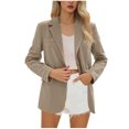 thumbnail image 2 of Ofreoo Blazer à Col Rabattu Boutonné à Manches Longues Contrastées Double Poche pour Femmes 50 % de Rabais Clair! Kaki TTG, 2 of 6