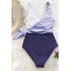 thumbnail image 5 of Traje de baño de una pieza con estampado de bloques de color y lazo lateral para mujer (púrpura blanco L) Sincero Electrónica, 5 of 5