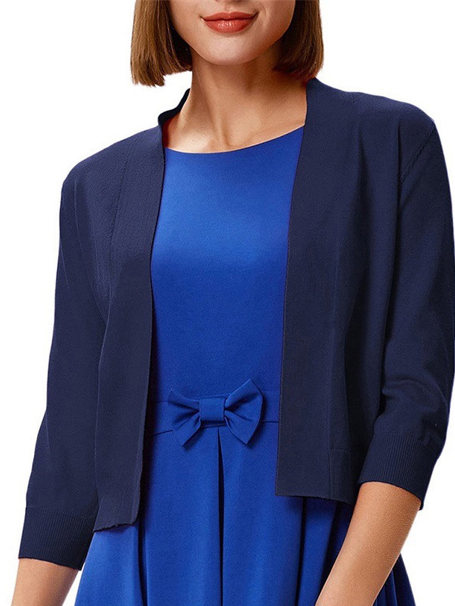 Women's 3/4 Sleeve Cropped Cardigans Sweaters Jackets Open Front Short