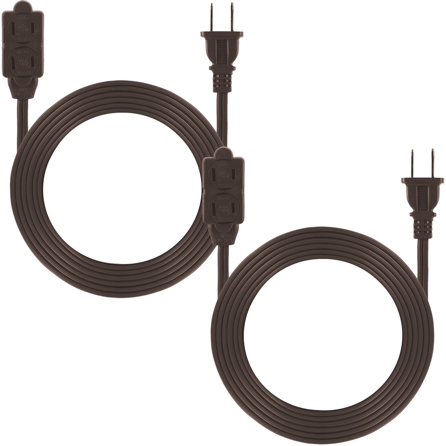 GENERAL ELECTRIC 3-Outlet Polarized Extension Cord, 9ft, Indoor, Tamper Guard Safety Covers, 2 Pack, Brown – 50407