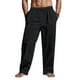 thumbnail image 1 of Pantalones largos de lino para hombre, de color liso, para primavera y verano, estilo fino, de imitación de lino, informales, rectos, con cordón ajustable, de color liso, 1 of 9