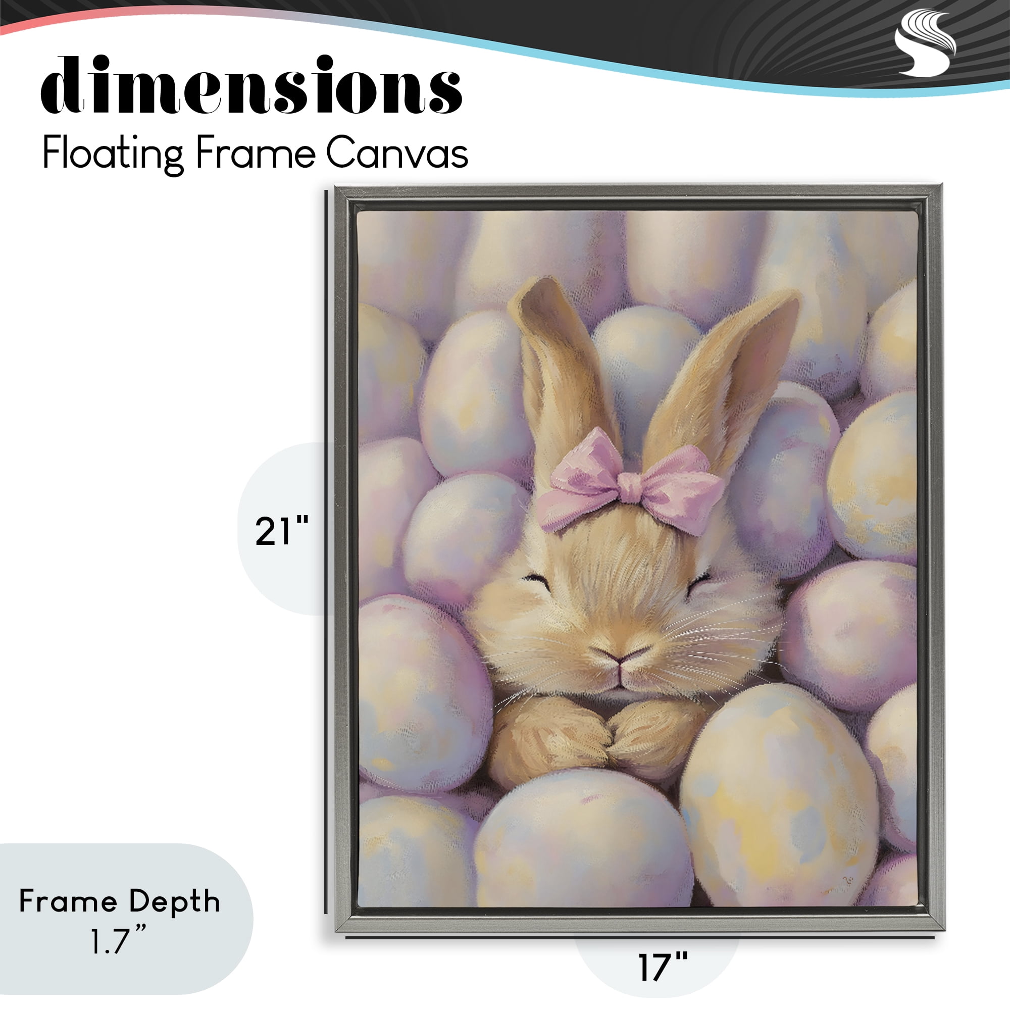 Stupell Industries Easter Bunny Nestled in Eggs Gray Framed Floater Canvas Wall Art, design by The Prints Vibe