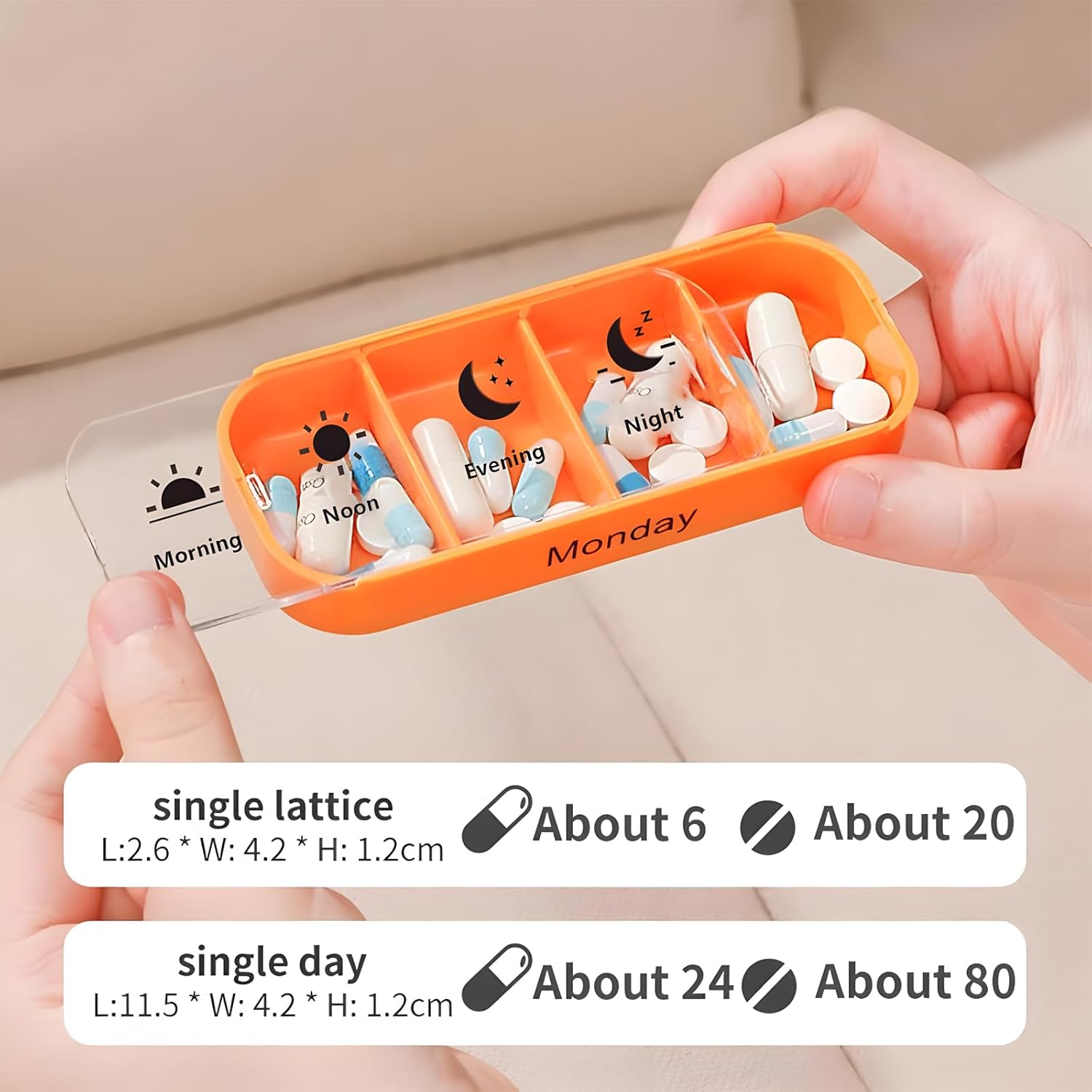 Weekly 7-Day Pill Organizer, Large Weekly Medication Organizer with 4 Times a Day Compartments, Stackable Vitamin Organizer for Supplements (Green)