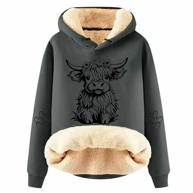 TINZ Chandail à Capuche Décontracté à Manches Longues avec Imprimé Vache Mignon pour Femmes, Mode Décontractée, Chandail-Over Uni pour Femmes, en Gros