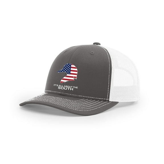 It's All About The South American Flag Filled Wood Duck Mesh Back Trucker Hat-Charcoal/White