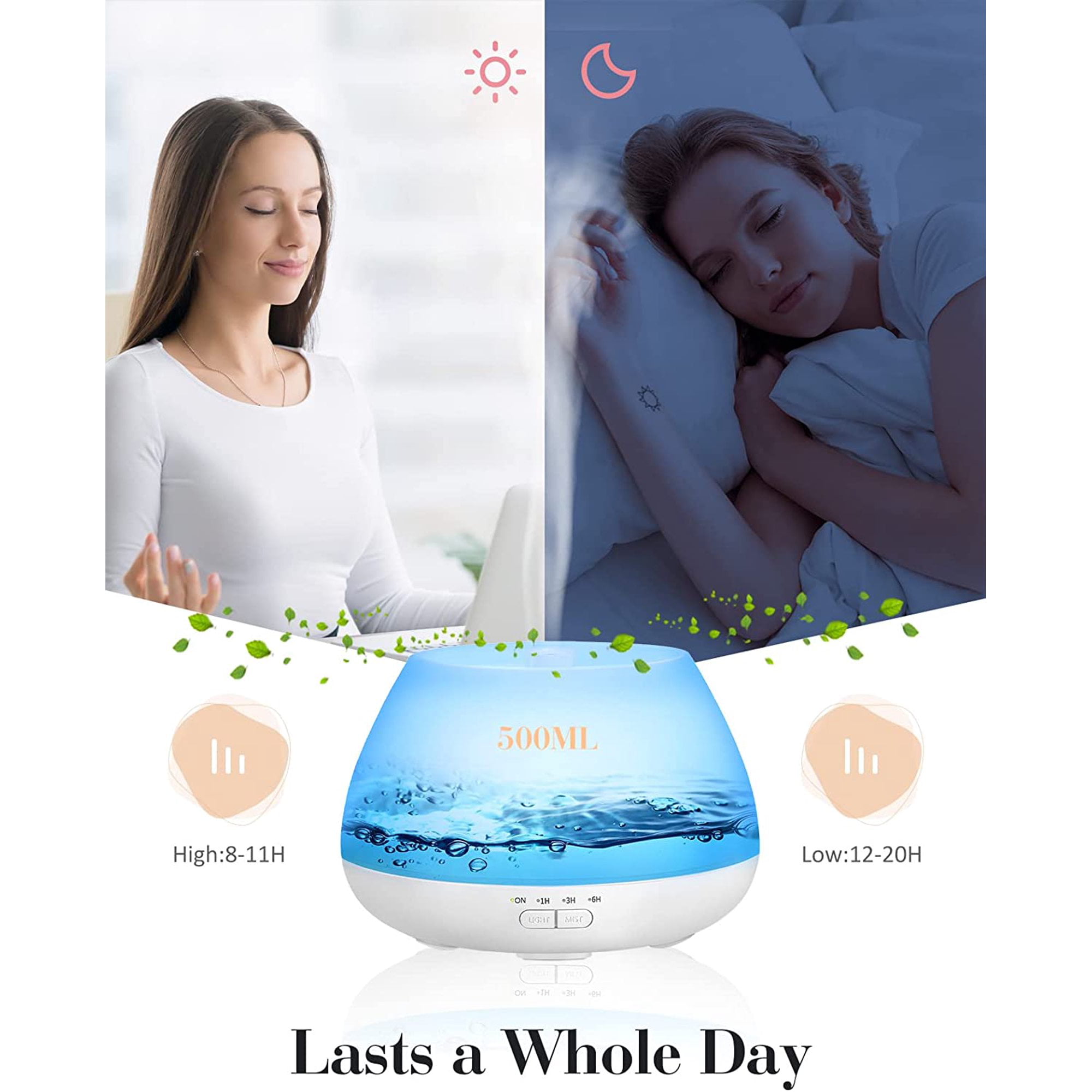 Diffusers for Essential Oils Large Room: SEVEYEE 500ml Aromatherapy  Diffuser for Home Bedroom - Big Capacity Running 24 Hours Waterless Auto  Off with