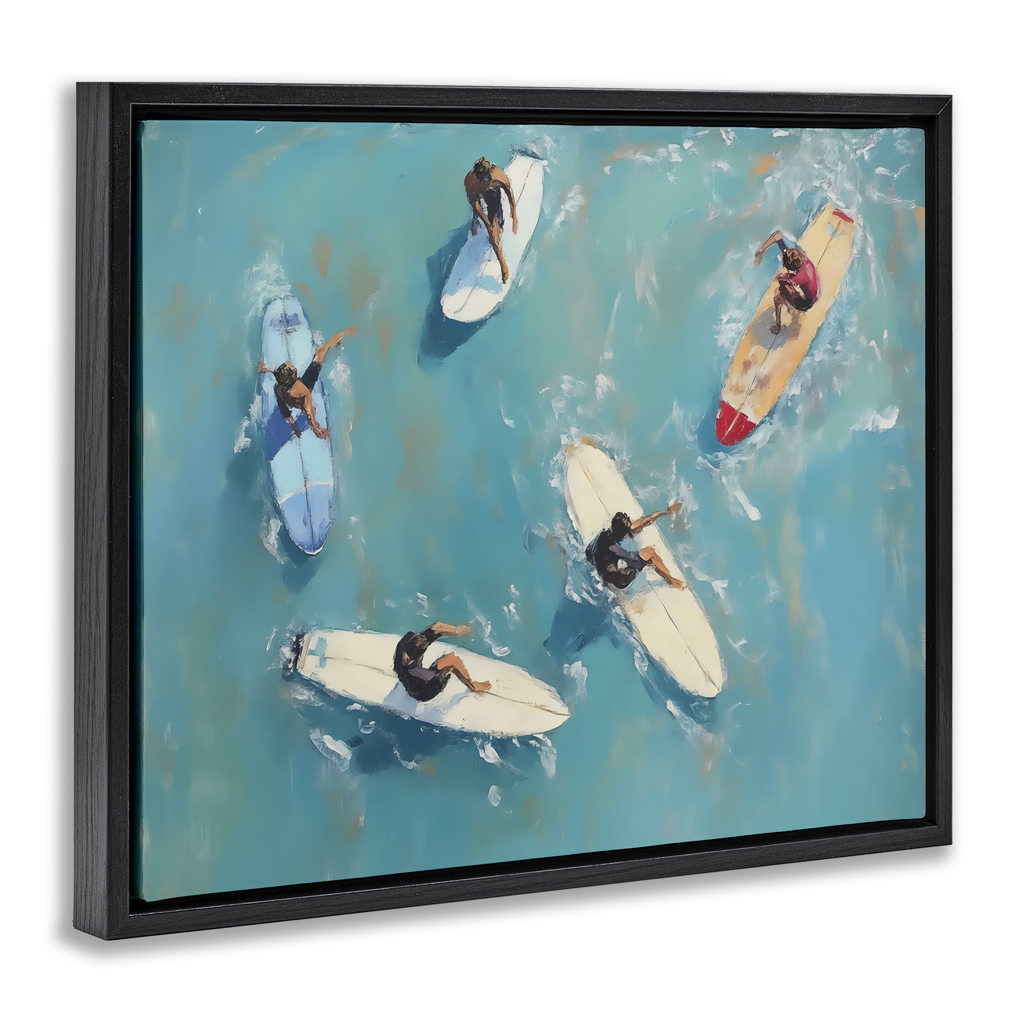Stupell Industries Group of Surfers at Sea Black Framed Floater Canvas Wall Art, design by LSR Design Studio