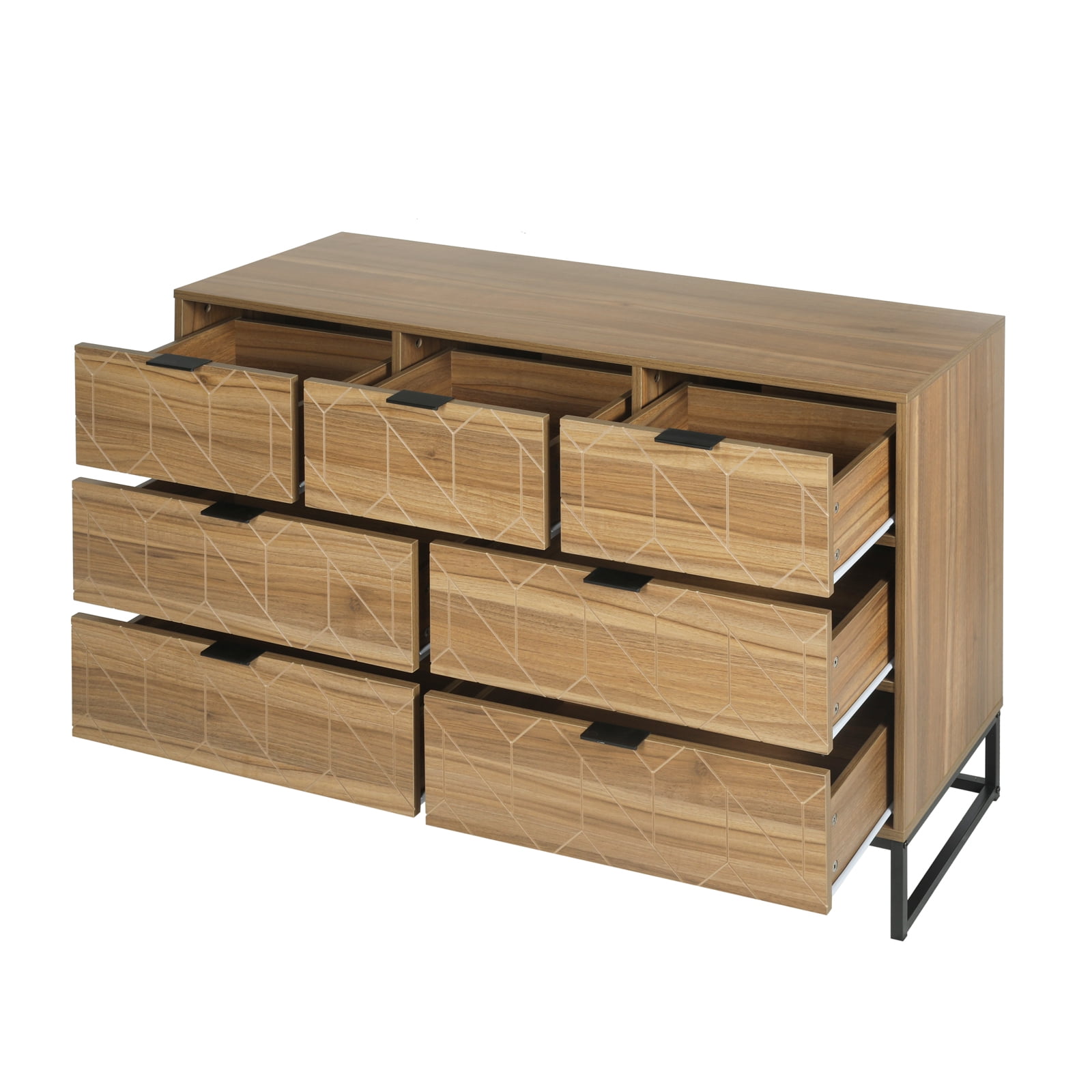 Yardi Yard 7 Double Drawer Dresser for Bedroom, Modern Accent Wide Chest with Black Knobs and Metal Legs Walnut Yardi Yard 7 Double Drawer Dresser for Bedroom, Modern Accent Wide Chest with Black Knobs and Metal Legs Walnut