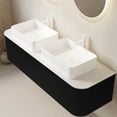 thumbnail image 6 of 60" Floating Bathroom Vanity with Double Sink, Modern Bathroom Vanities with Marble Countertop and White Rectangular Ceramic Sink, Soft-Close Design, Natural Solid Wood Cabinet, Pre-Assembled, Black, 6 of 6