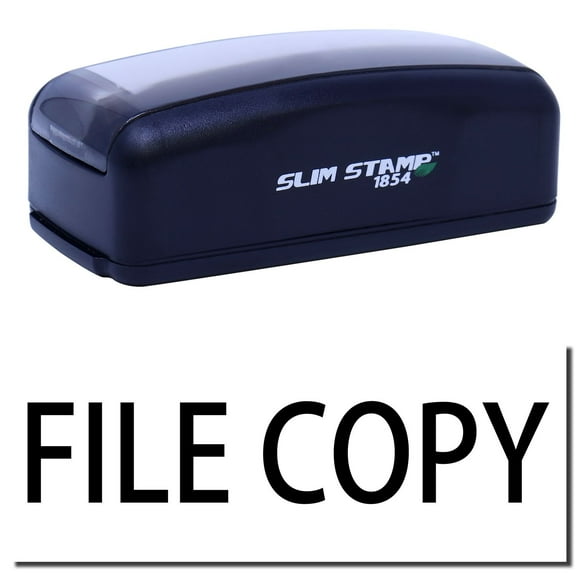 Large Pre-Inked File Copy Stamp, Slim 1854, Ultra Slim Design, Impression Size 1-13/16" by 2-1/2", Up to 25,000 Impressions - Black Ink