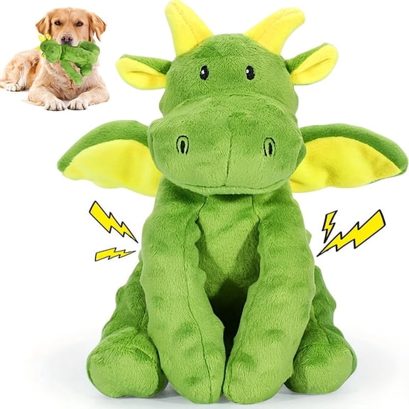 Green Dragon Squeaky Crinkle Plush Dog Toy, Interactive Chew Stuffed Toy for All Dog Breeds