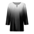 thumbnail image 4 of Tshirts Women Trendy Women's T Shirt Tee Printed Pleated 3/4 Sleeve Daily Weekend Fashion Basic Round Neck Regular Top, 4 of 5