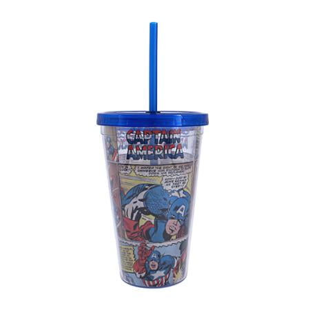 marvel cold plastic cup 16oz straw lid captain comic strip america