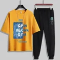 thumbnail image 4 of Conjuntos de pantalones para correr, chándal estampado, ropa para hombre, camiseta blanca, camiseta con alfabeto para hombre, trajes deportivos de algodón, manga corta, baratos, 4 of 5