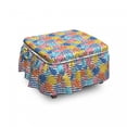 thumbnail image 1 of Colorful Ottoman Cover, Exotic Foliage Stripes, 2 Piece Slipcover Set with Ruffle Skirt for Square Round Cube Footstool Decorative Home Accent, Standard Size, Multicolor, by Ambesonne, 1 of 5