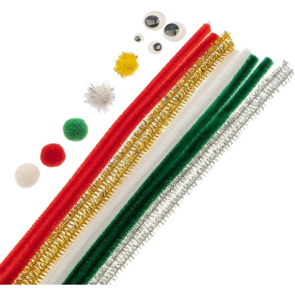 300pcs John Bead Craft Pack Christmas Mix Pipe Cleaners for Crafts Pom Poms Googly Eyes Set Arts School Supplies