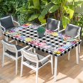 thumbnail image 2 of Easter Eggs Table Cloths for 6 Foot Rectangle Tables, Spring Floral Berry Leaves Botanical Black Plaid Patio Waterproof Elastic Fitted Tablecloths, Washable Rectangular Table Cover for Camping, 2 of 8
