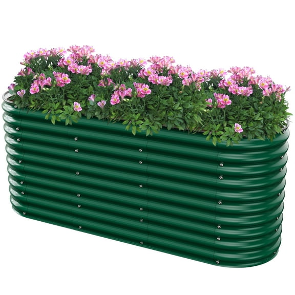 32" Tall Raised Garden Bed Galvanized Planter Box Outdoor, Easy to Install, Rot-Resistant Metal Garden Bed Planter for Vegetables Flower Herb (Deep Green)