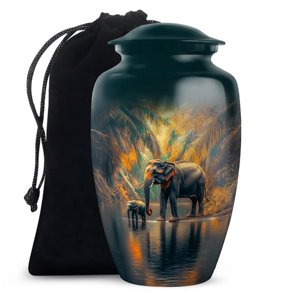 JAGASY Elephant Urn for Ashes Adult male - River Tree Decorative Large Urn for Ashes for Women - Dark Green Funeral Urns for Father - Cremation Urns for Mom & Dad - (10 Inch)