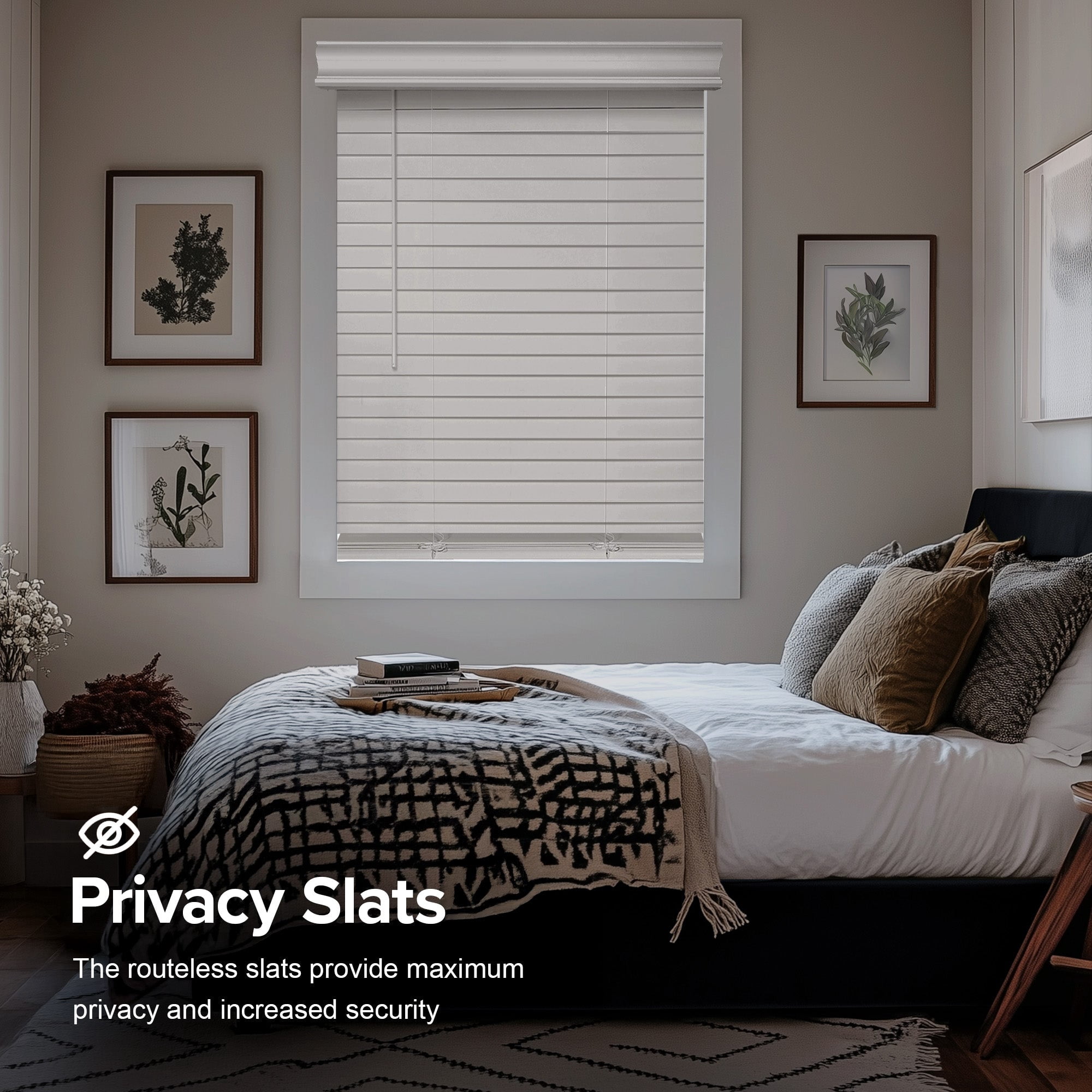 Chicology Cordless Faux Wood Blinds 2 in Slats Blackout No Hole Design Valance, 49.25"W X 48"H