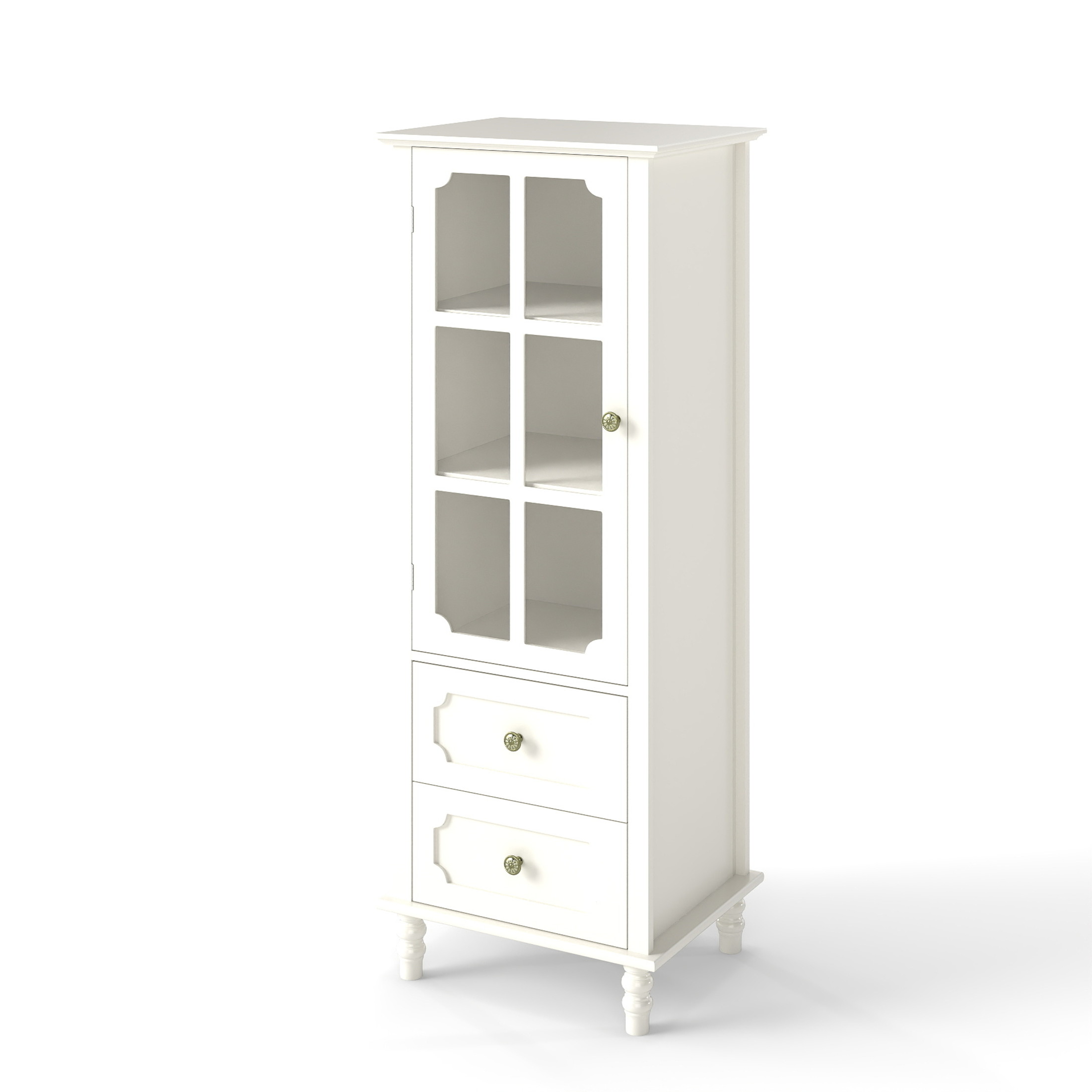 Noble House Nell 52" Tall Buffet Cabinet, Tempered Glass Doors, Wooden Storage Sideboard Cupboard, Creamy White