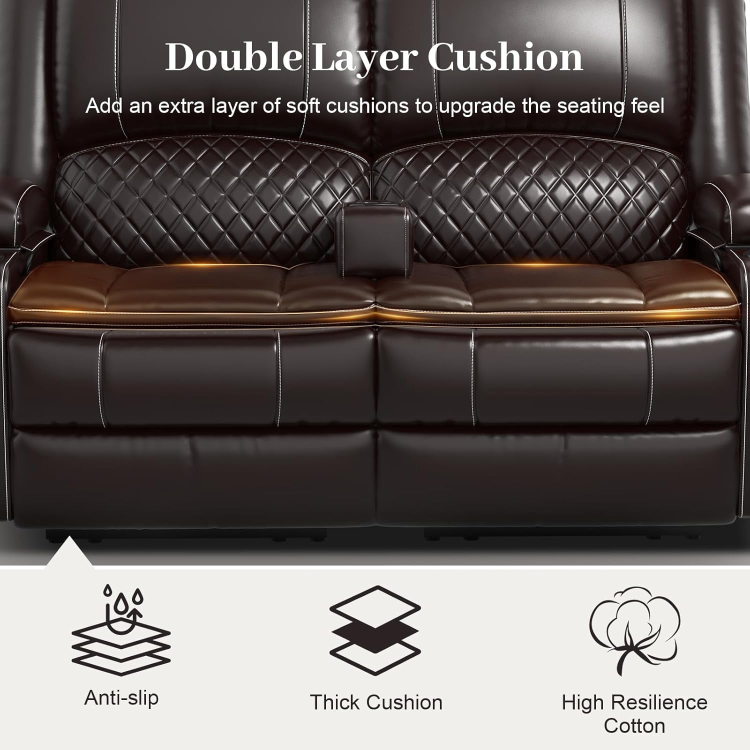 Loberfve Reclining Loveseat Sofa, Power Wall Hugger Recliner for Home Theater RV, Storage USB, Removable Armrest, 2-Tier Cushion, Brown