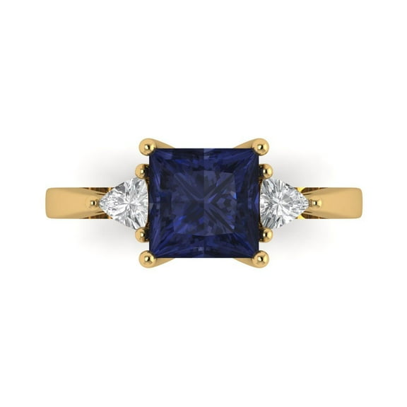 Three-Stone Engagement Ring for Women - 2.32ct Simulated Blue Sapphire in 14K Yellow Gold Promise Ring