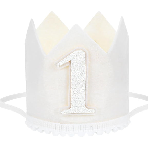 Yoqb First Birthday Party Crown Hat, Reusable Lovely Birthday Fabric Hats 1st Kids Pertain Princess Tiara Headband Outfit Boho Natural Decorations Milky White Photo Booth Prop with A109