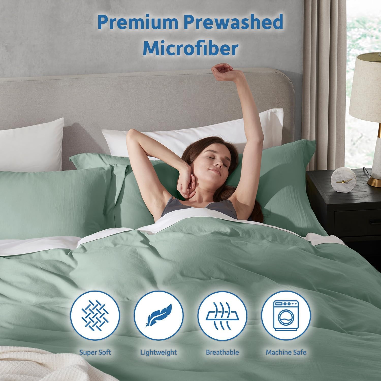 LammaLoe Duvet Cover Twin/Twin XL Size, Soft Prewashed 2-Piece Duvet Cover Bedding Set with 1 Pillow Sham, Sage Green